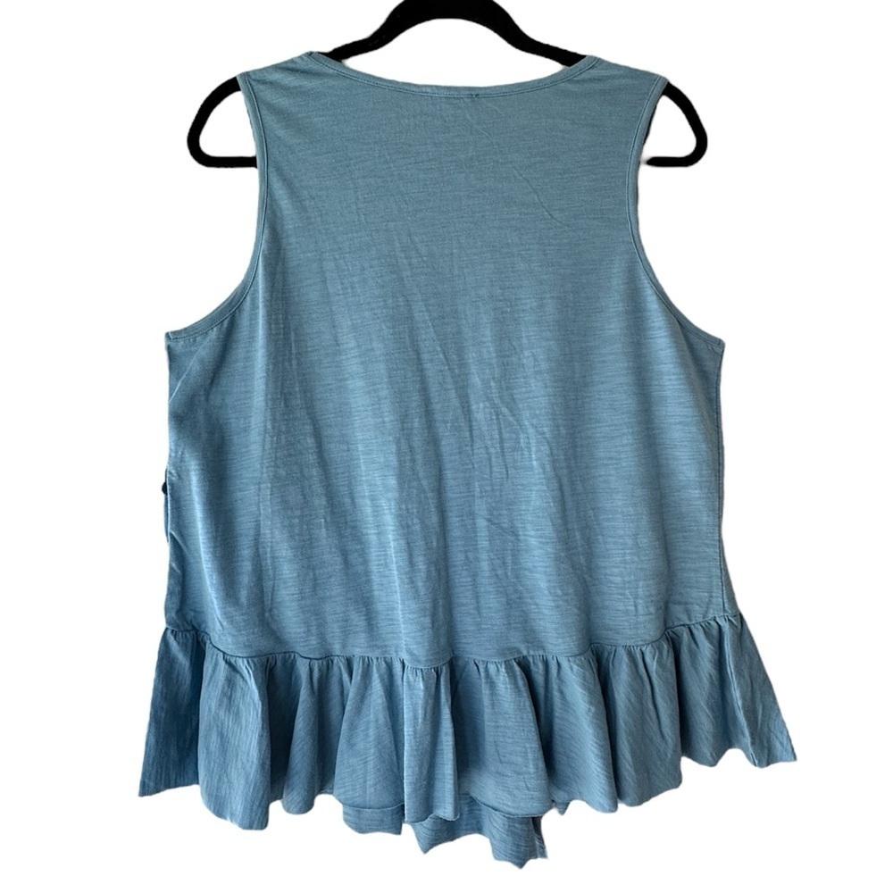 SUNDANCE NWOT AZIZA COTTON ASYMMETRICAL RUFFLE TOP SCOOP NECK BLUE | LARGE - Picture 5 of 7